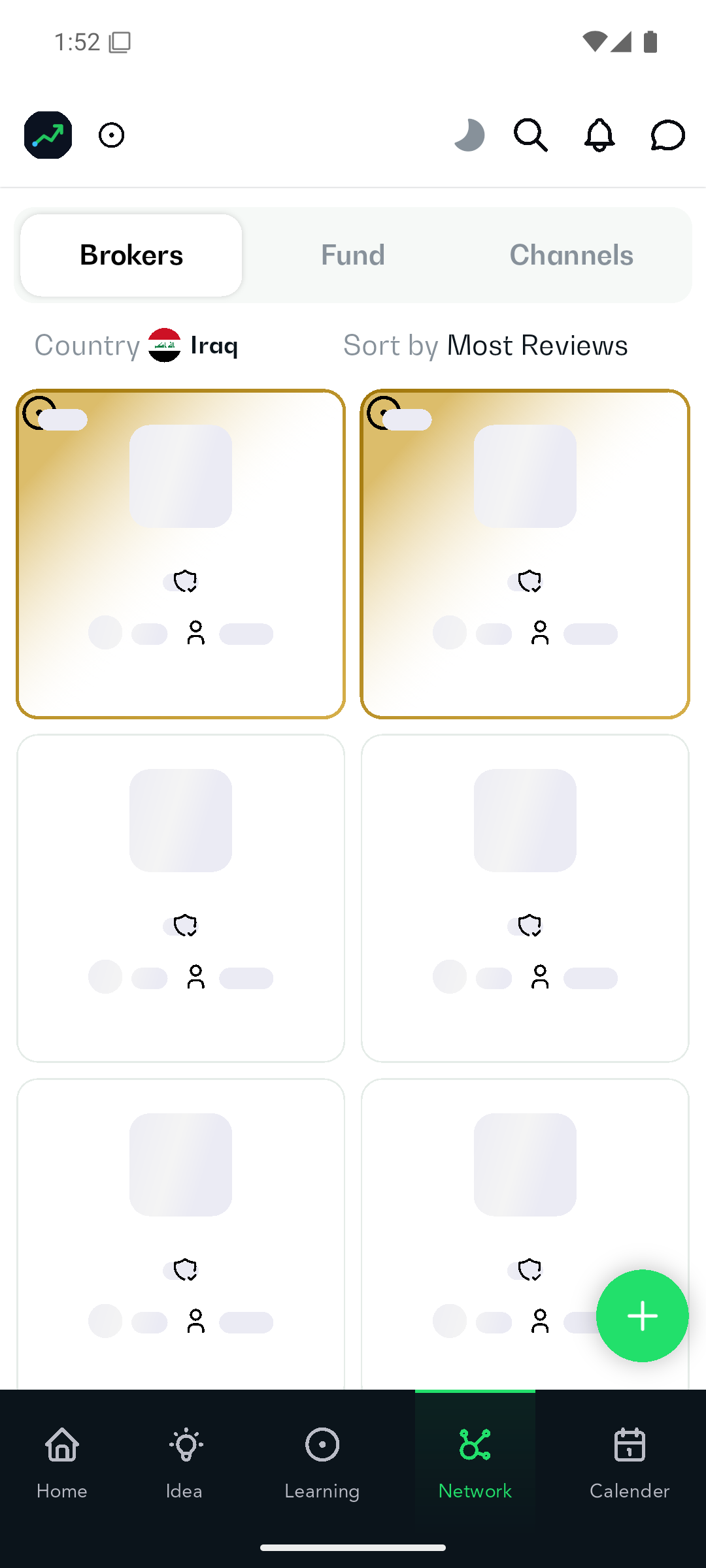 Korex verified brokers screen showing broker profiles with ratings and reviews